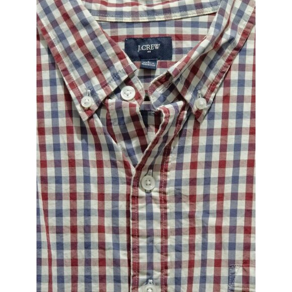 J.Crew Mens Button-Down Red & Blue Gingham Shirt Long Sleeve Cotton Slim Fit Cas - Picture 1 of 12